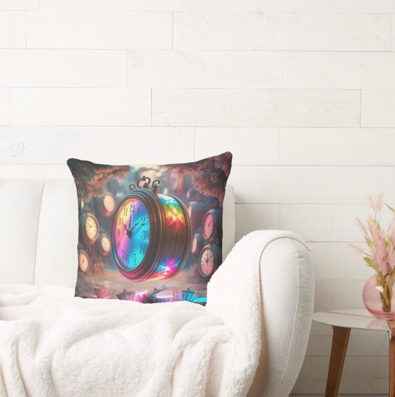 Rainbow Time Tea Party Throw Pillow